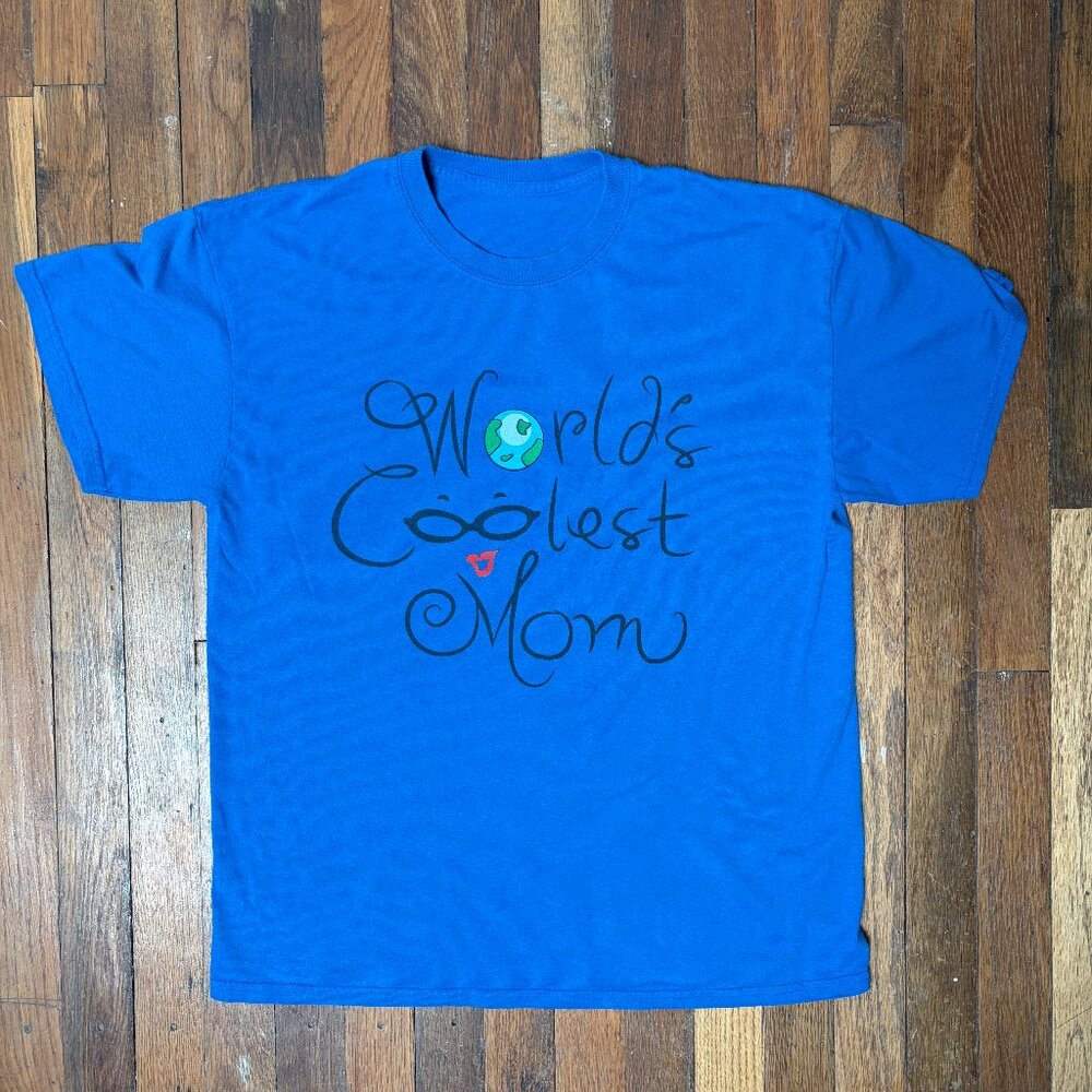 Novelty Blue "World's Coolest Mom" T Shirt [XL]